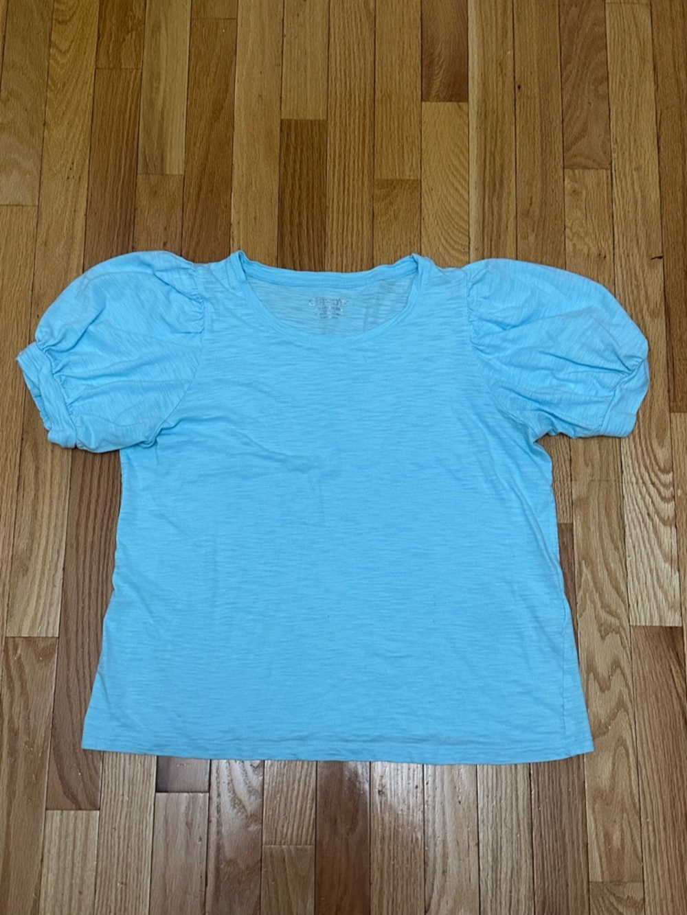 Chico's Light Blue Puff Sleeve Crewneck Top